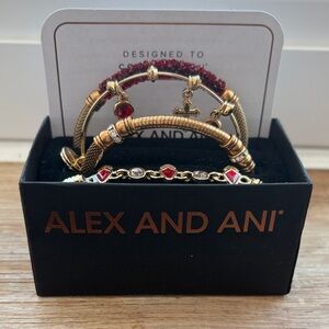 Alex and Ani Gold and Red Charm Bracelet Trio
